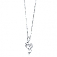 Sterling Silver Cubic Zirconia CZ Heart Music Note Pendant Necklace, Holiday Christmas Gift