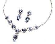 Sparkling Blue Jewelry Set, Rhinestone Swirl & Crystal Necklace & Earrings 503 B