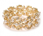 Bridal Jewelry, Pearl & Rhinestone Floral Bracelet for Weddings 696 G