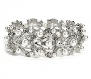 White Bridal Jewelry, Pearl & Rhinestone Floral Bracelet for Weddings 696 WH