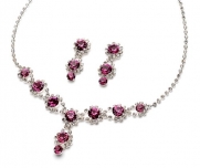 Sparkling Fuschia Jewelry Set, Rhinestone Swirl & Crystal Necklace & Earrings 503 (Fuchsia)