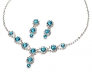 USABride Sparkling Turquoise Jewelry Set, Rhinestone Swirl & Crystal Necklace & Earrings 503 T