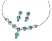 USABride Sparkling Turquoise Jewelry Set, Rhinestone Swirl & Crystal Necklace & Earrings 503 T
