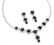Sparkling Black Jewelry Set, Rhinestone Swirl & Crystal Necklace & Earrings 503 BL