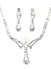 Bold and Fiery New Jewelry Set - Bridal Formal Prom: Silver with Imported Crystal / Rhinestone