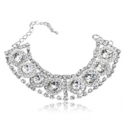 Arinna Round Stone Wedding Engagement Chain Bracelet Swarovski Crystals 18K Wgp