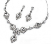 Silver Wedding Jewelry, Bridal Necklace & Earrings with Crystal Swirl Design 618 S