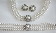 White Pearl Round Set - Necklace/Bracelet/Earring - Perfect Bridal Wedding Jewelry