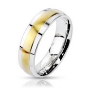 Stainless Steel 2-Tone Gold IP Center Grooved Band Ring; Comes With Free Gift Box (9)