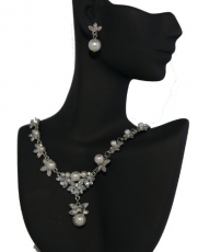 Silver & White Pearl Flower Set - Necklace/Earring - Wedding Jewelry