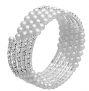 White Pearl & Rhinestone 5 row TWIST Bracelet - Wedding/Prom Jewelry - Fits ALL