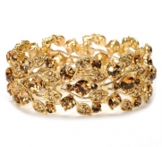 Wedding Jewelry, Gold Rhinestone Floral Bracelet 630G