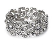 Wedding Jewelry, Silver Rhinestone Floral Bracelet 630S