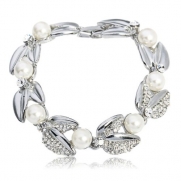 Arinna Natural Pearls Wedding Bracelet Chain 18K White Gold Gp Swarovski Crystal