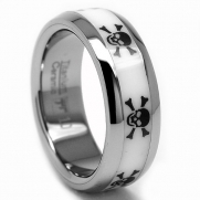 8MM Titanium Ring with White Ceramic Inlay, Laser Etched Skull Design Size 11