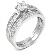 Sterling Silver Cubic Zirconia CZ Wedding Engagement Ring Set Sz 8