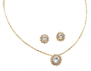 Gold Bridesmaids Necklace & Earrings, Rhinestone Circle Pendant Wedding Jewelry Set 677 G