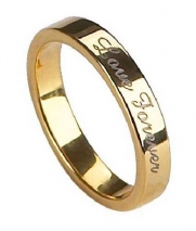 Men's Gold Tone Tungsten 5mm Comfort Fit Wedding Ring With Love Forever Script Engraving and Polished Finish