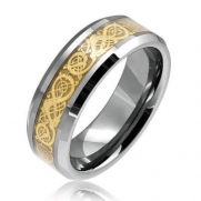 8mm Comfort Fit Tungsten Aniversary/engagement/wedding Band Ring Celtic Dragon Gold Inlay Size 9