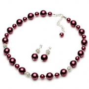 Lustrous Fuchsia Pearl & Rhinestone Necklace & Earring Jewelry Set 1360 F