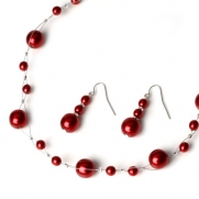 USABride Large Red Pearl Necklace & Earrings 664 R