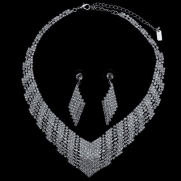 Silvertone Rhinestone Bridal Necklace Earrings 2-Pcs Set-Mother's Day Gift Jewelry
