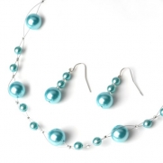 Aqua Bridal Jewelry, Large Pearl Necklace & Earrings for Weddings & Bridesmaids 664 AQ