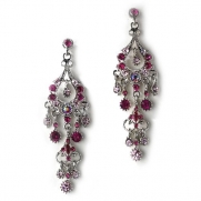 Large Fuchsia Rhinestone Dangle Chandelier Earrings for Evenings, Cocktails, Bridesmaids & Special Occasions 1243 F