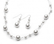 White Bridal Jewelry, Large Pearl Necklace & Earrings for Weddings & Bridesmaids 664 WH