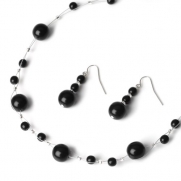 Black Bridal Jewelry, Large Pearl Necklace & Earrings for Weddings & Bridesmaids 664 BL