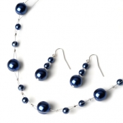 Navy Blue Bridal Jewelry, Large Pearl Necklace & Earrings for Weddings & Bridesmaids 664 B