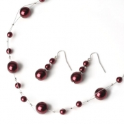 Burgundy Bridal Jewelry, Large Pearl Necklace & Earrings for Weddings & Bridesmaids 664 M