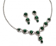 Sparkling Green Jewelry Set, Rhinestone Swirl & Crystal Necklace & Earrings 503 GR