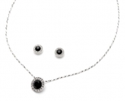 Black Bridesmaids Necklace & Earrings, Rhinestone Circle Pendant Wedding Jewelry Set 677 BL