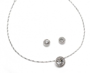 Silver Bridesmaids Necklace & Earrings, Rhinestone Circle Pendant Wedding Jewelry Set 677 S