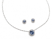 Blue Bridesmaids Necklace & Earrings, Rhinestone Circle Pendant Wedding Jewelry Set 677 B