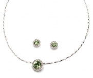Green Bridesmaids Necklace & Earrings, Rhinestone Circle Pendant Wedding Jewelry Set 677 GR