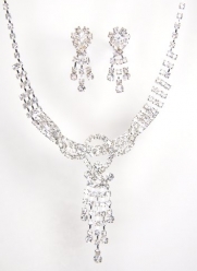 Bold and Elegant New Jewelry Set - Bridal Formal Prom: Silver with Imported Crystal / Rhinestone