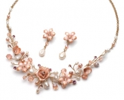 USABride Rose Floral Necklace & Earrings, Wedding Jewelry Set in Gold 595G