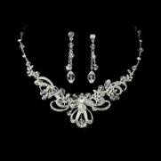 Silver Crystal Rhinestone Bridal Wedding Necklace Earring Set