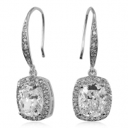 Sterling Silver Cushion Cut Cubic Zirconia CZ Dangle Earrings-Mother's Day Gift Jewelry