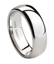 White Tungsten 8mm Comfort Fit Traditional Wedding Ring for Men With Classic Domed Profile and Polished Finish