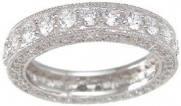 Vintage Style White Gold Sterling Cz Eternity Band Wedding Anniversary Ring (6)