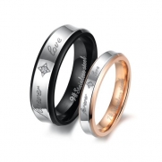 Fashion Black Plated His & Hers Gold-plated Titanium Stainless Steel Couples Forever Love Rings Set (Ladies' Size 8)
