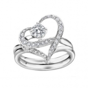 Couples Heart Shape with Cubic Zirconia Wedding Band Single-minded Love Separable Promise Ring (4.5)