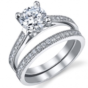 1.25 Carat Round Brilliant CZ Sterling Silver 925 Wedding Engagement Ring Band Set Size 9