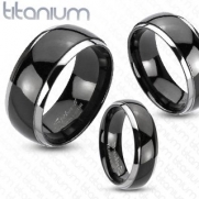 Solid Titanium Mirror Polished Black Ion Plated Silver Edged Band Ring; Comes with Free Gift Box (6)