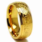 7MM GOLD PLATED Stainless Steel Ring With Engraved Florentine Design Size 8