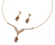 USABride Brown Rhinestone Drop Necklace & Earring Set 1223 BR