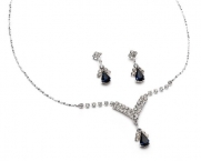 USABride Navy Rhinestone Drop Necklace & Earring Set 1223 N